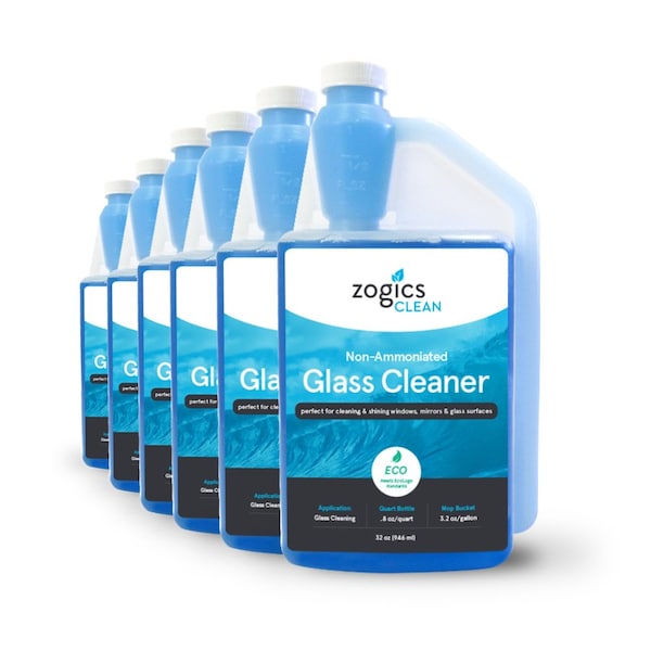 Glass Cleaner, Blue, Scent Free, 6 PK